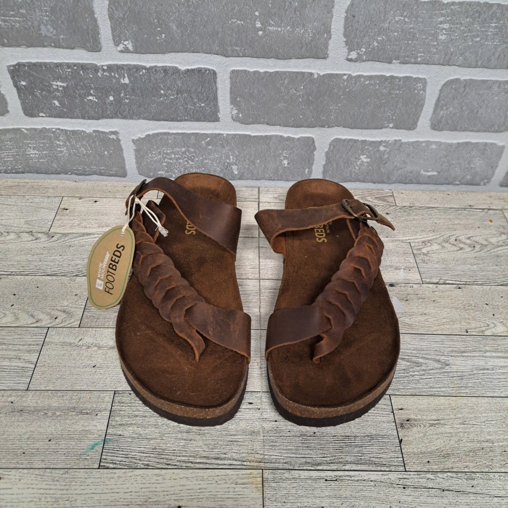 White Mountains Footbeds Crawford Brown Leather Flat Sandals Size 8M NWT